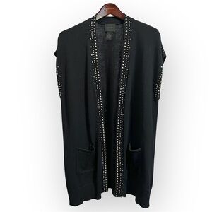 Magaschoni Cotton blend knit open front Cardigan studded detail sleeveless XL